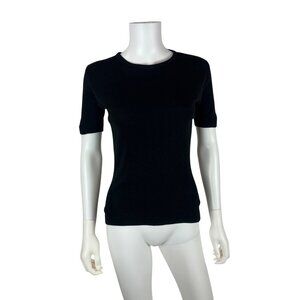 Vintage 70s Solid Black Tee Womens Extra Small Acrylic Knit Crewneck T Shirt